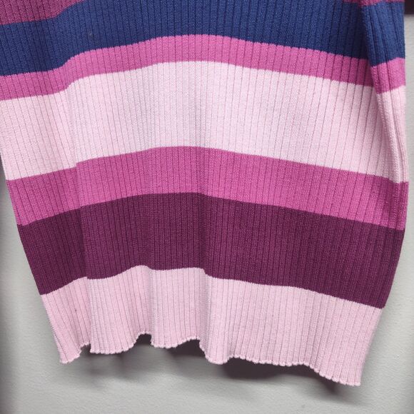 Lesley Evers Sweater Women Size 1X Pink Stripes Collared Long Sleeve Ribbed - Picture 4 of 6